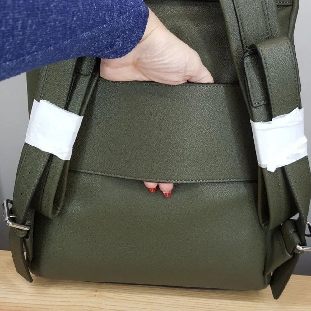 ALFANI Backpack Olive Green Faux Leather Workwear Travel Business School $99